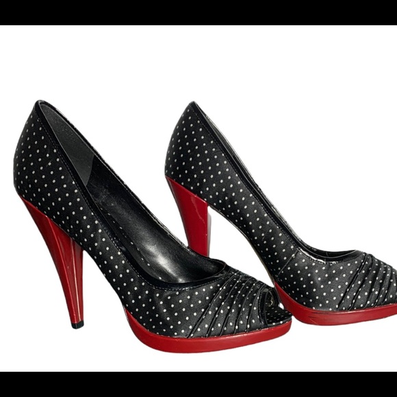 Aldo blAck and white polka dot open toe shoes - Picture 11 of 12